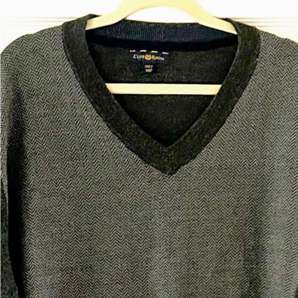 Club Room Sweater Size 3XLT Gray V Neck Merino Wool Blend
